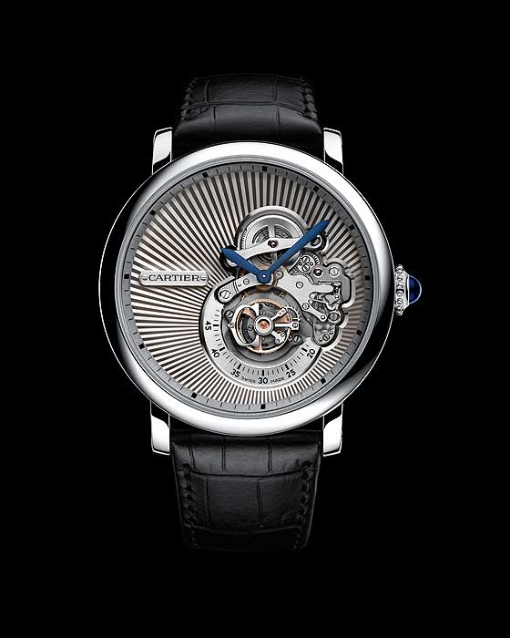 Replica Rotonde de Cartier Flying Tourbillon reversed dial watch hands on